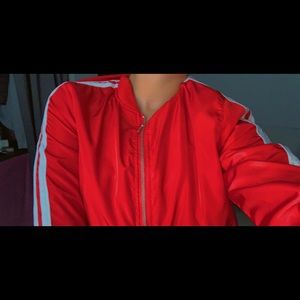 cute red and white striped jacket